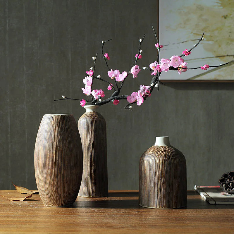 Creative Chinese Style Vase Three-piece Set Simple And Fashionable Wood Grain