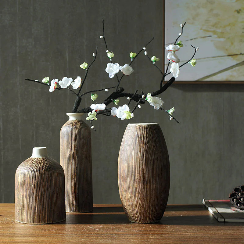 Creative Chinese Style Vase Three-piece Set Simple And Fashionable Wood Grain